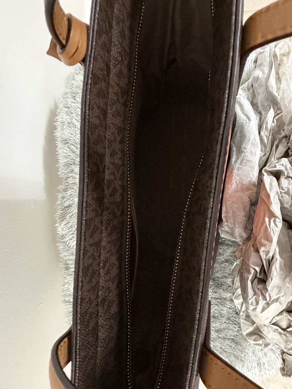 Michael Kors Brown and Orange Monogram Vertical Stripe Tote - Picture 3 of 5